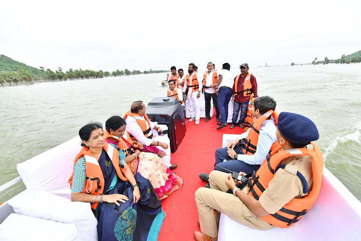 KTR Drives a Boat Launches New Boating Service in Rajanna Sircilla - Sakshi