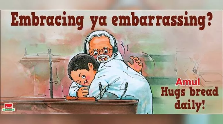 Amul Features Rahul Impromptu Hug To PM Modi, Twitterati Praise - Sakshi