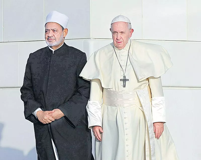 UAE leaders receive Pope Francis as religions come together - Sakshi