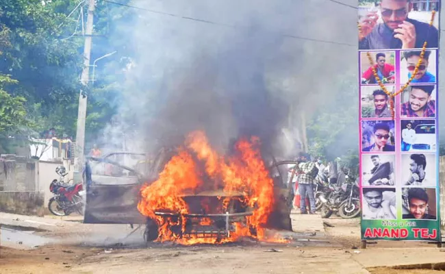 Raghunadhapalem Village Attack On Corporator And Burned His Fortune Car In Khammam - Sakshi