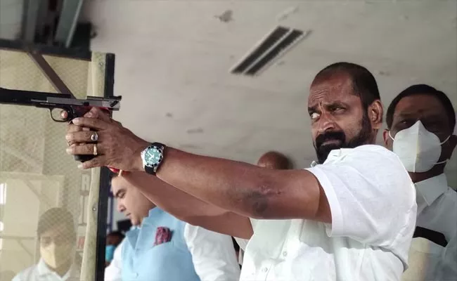 HYD: Minister Srinivas Goud Aim The Target At GFG Shooting Academy - Sakshi