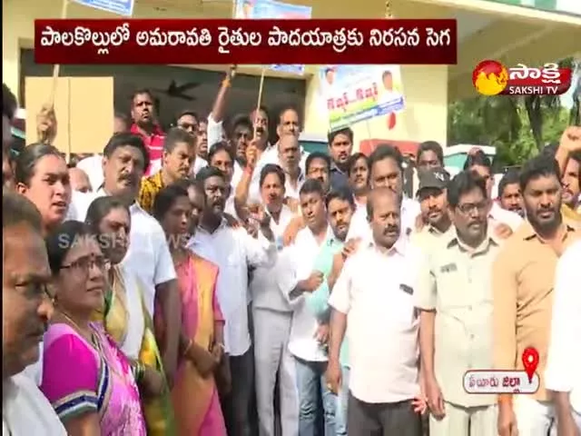 Flexis Against Amaravati Farmers Padayatra In Palakollu