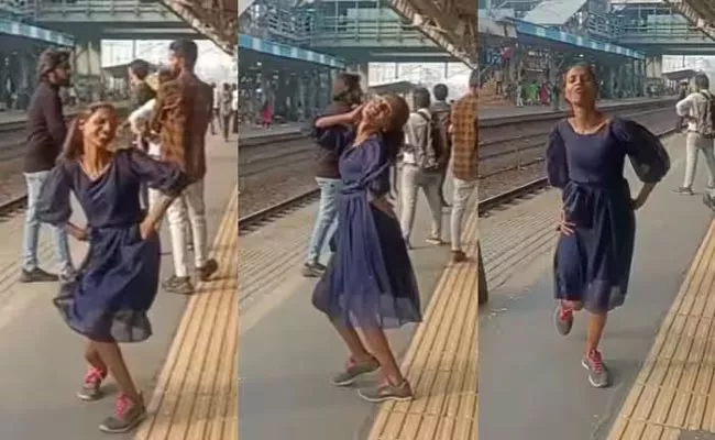 Viral Video Girl Dancing At Railway Station Makes Netizens Cringe - Sakshi