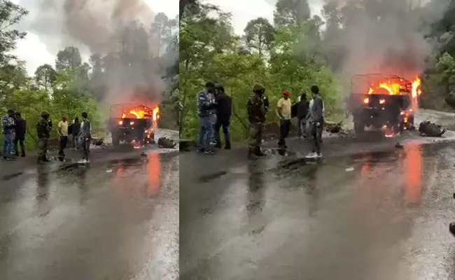 Indian Army Truck Catches Fire In Jammu Kashmir Poonch District - Sakshi