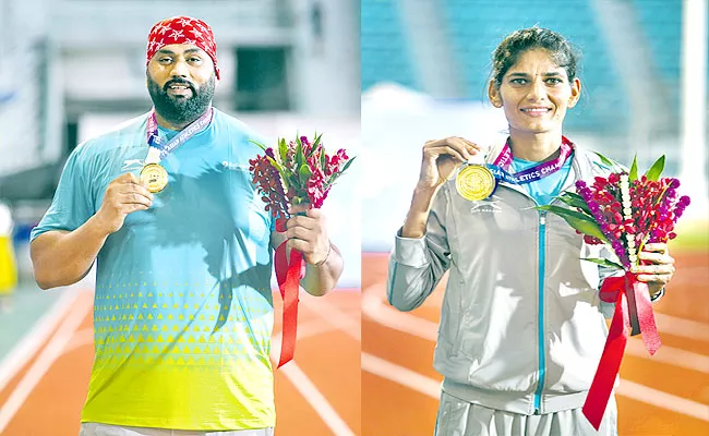 Parul Chaudhary wins gold in 3000m steeplechase-Shaili jumps For silver - Sakshi