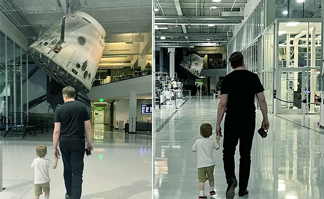 Twitter Photos of Elon Musk with son at spacex - Sakshi