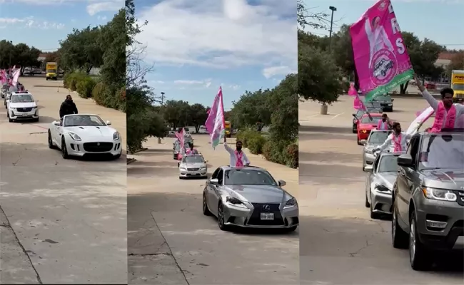 NRI BRS Supporters Car Rally At Dallas USA - Sakshi