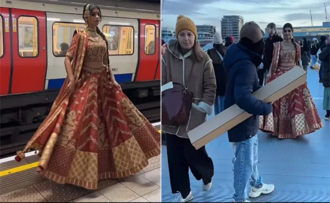 Indian Model Through London Streets In A Lehenga - Sakshi