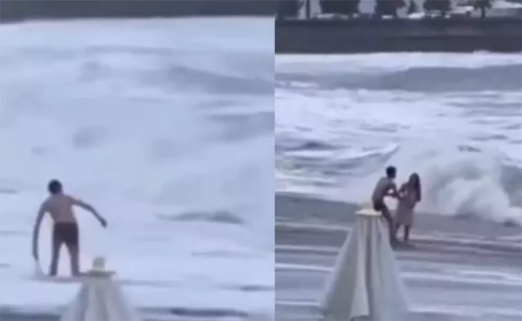 Woman Being Swept Away By Massive Waves In Russias Sochi