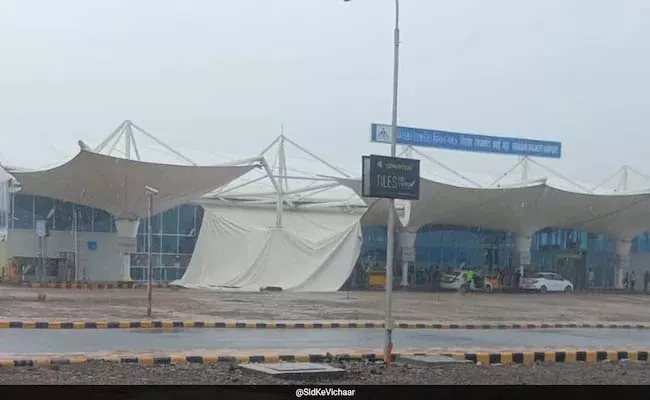 Canopy Outside Rajkot Airport Terminal Collapses Amid Heavy Rain