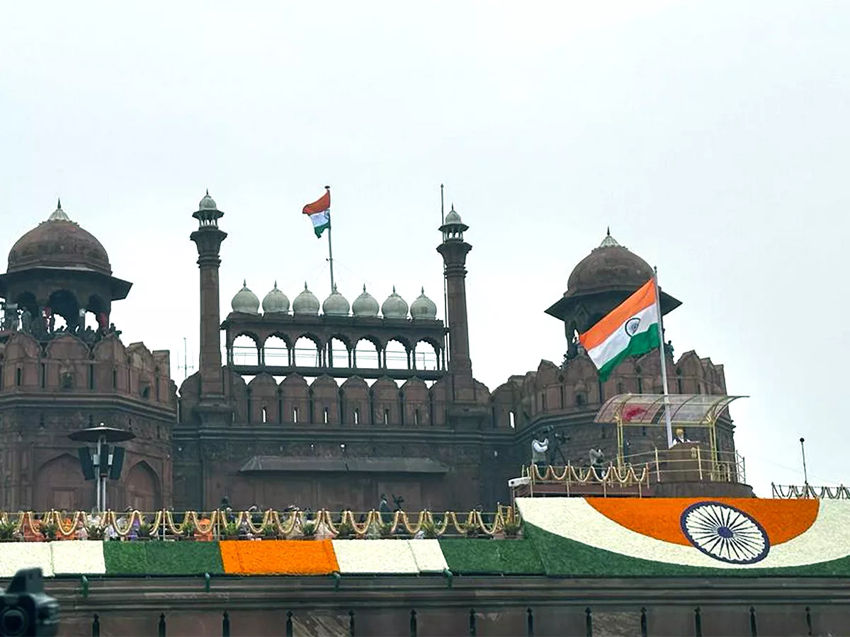 Red Fort on the occasion of the 77th Independence Day in New Delhi - Sakshi